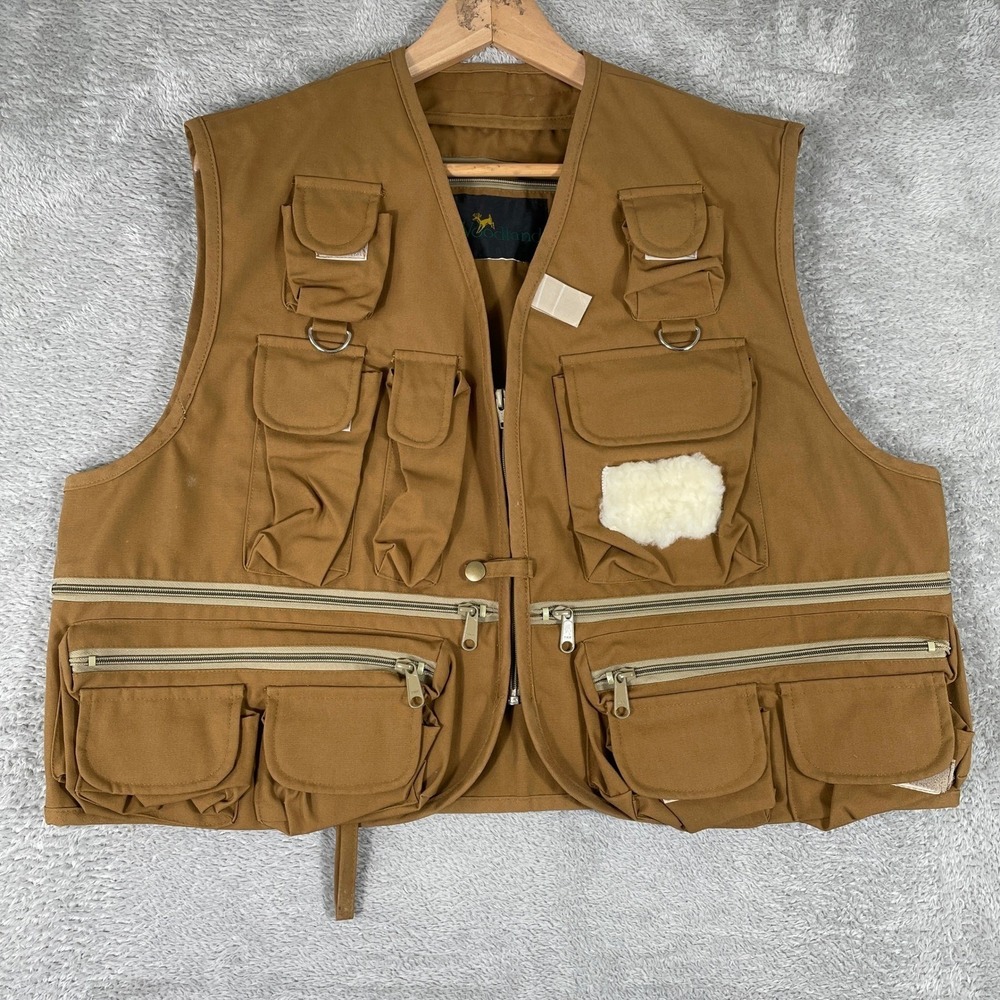 Woodland Fishing Vest Mens XL Brown Multi Pocket Utility Gorpcore Hunting Cargo